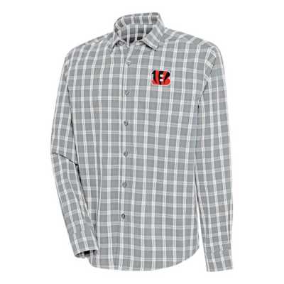 Men's Antigua Heather Gray/Charcoal Cincinnati Bengals Carry Long Sleeve Button-Up Shirt Size: Small