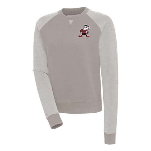 Cleveland Browns Antigua Brownie Chest Crest Flier Bunker Crewneck Medium Oatmeal