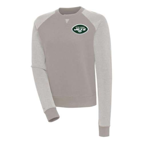 Women's Antigua Oatmeal New York Jets Flier Bunker Tri-Blend Pullover Sweatshirt Size: Small