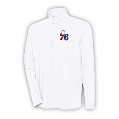 Philadelphia 76ers Antigua Hunk Quarter-Zip Pullover Top - Heather Red