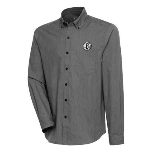 Antigua Brooklyn Nets Compression Button Down Long Sleeve Button Up