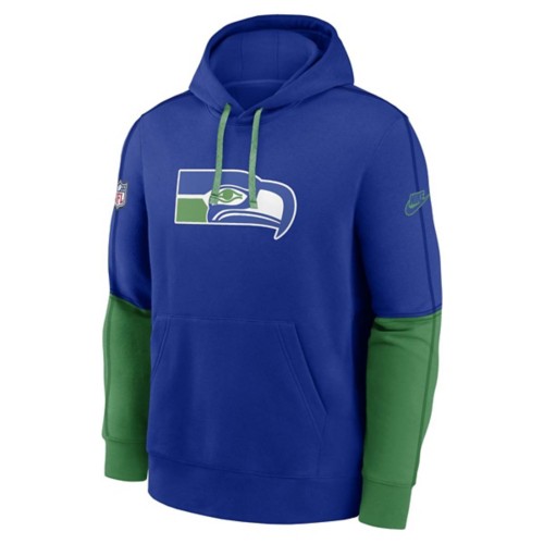 Men s Nike Royal Seattle Seahawks Throwback Logo Club Tri Blend Pullover Hoodie Size Medium