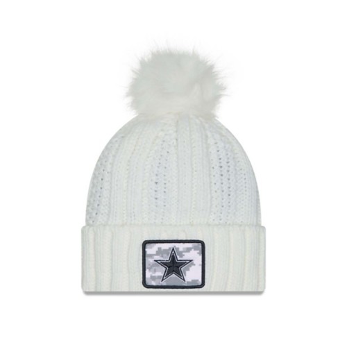 Dallas Cowboys New Era Women s 2024 Salute to Service Cuffed Knit Hat with Pom White