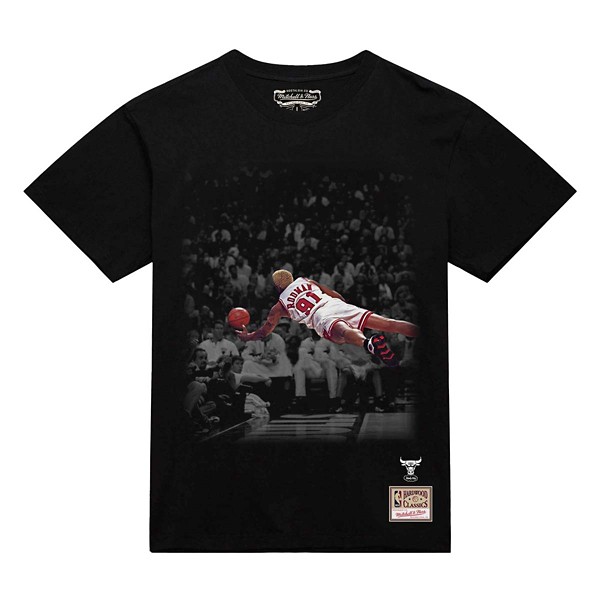 Chicago Bulls Dennis Rodman Moments Mitchell and Ness T-Shirt XLarge Black