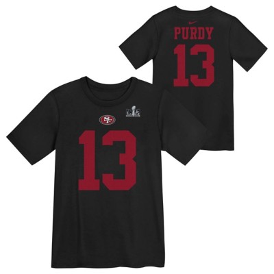Nike Kids' San Francisco 49ers Brock Purdy #13 Super Bowl LVIII Patch Name & Number T-Shirt
