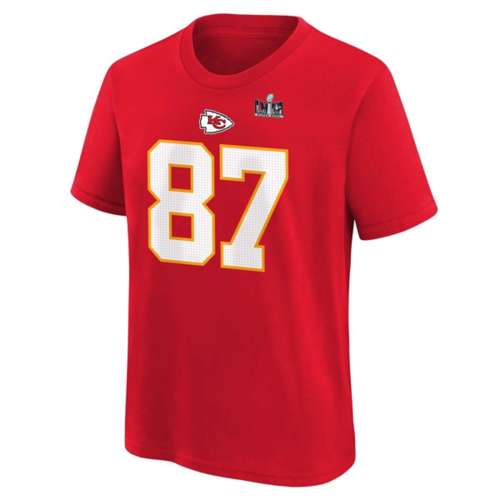 Nike Kids' Kansas City Chiefs Travis Kelce #87 Super Bowl LVIII Patch Name & Number T-Shirt