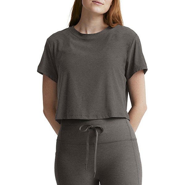 Women's Beyond Yoga Featherweight Supreme Cropped T-Shirt Large Grey Heather
