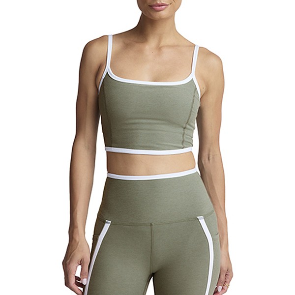 Women's Beyond Yoga Spacedye New Moves High Crop Sports Bra Medium Grey Sage Heather