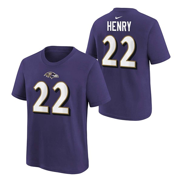 Kids' Baltimore Ravens Nike Derrick Henry #22 FUSE Name & Number T-Shirt Small Purple