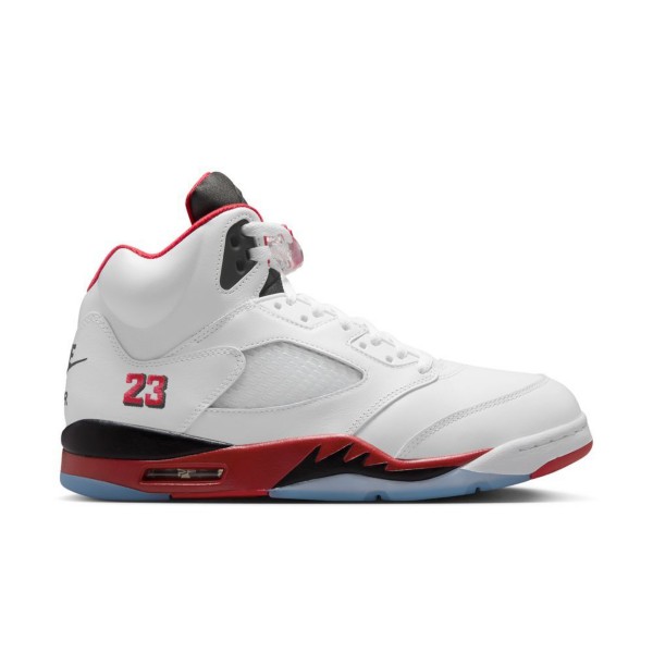Men's Air Jordan 5 Retro "Fire Red Black Tongue" Sneakers 8.5 Regular White/Fire Red/Black