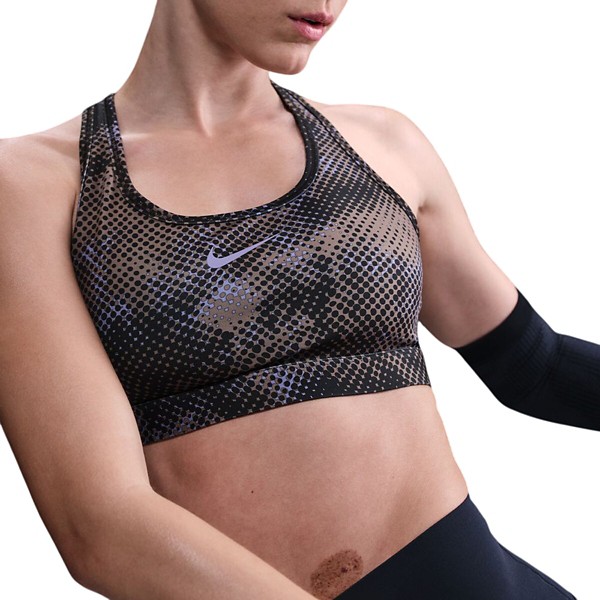 Women's Nike Swoosh Medium Support Spot Sports Bra Small Black/Mink Brown/Dusty Amethyst