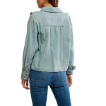 Women's Free People We The Free Tattered And Ruffled Denim Long Sleeve Shirt - Thumbnail 3 of 4