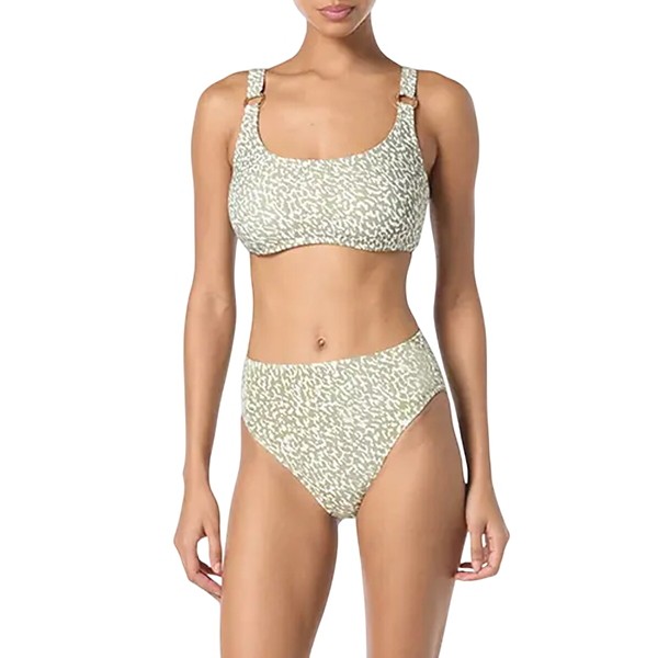 Women's Michael Kors U-Neck Bralette Hazy Cheetah Swim Bikini Top Contemporary Small Safari Green