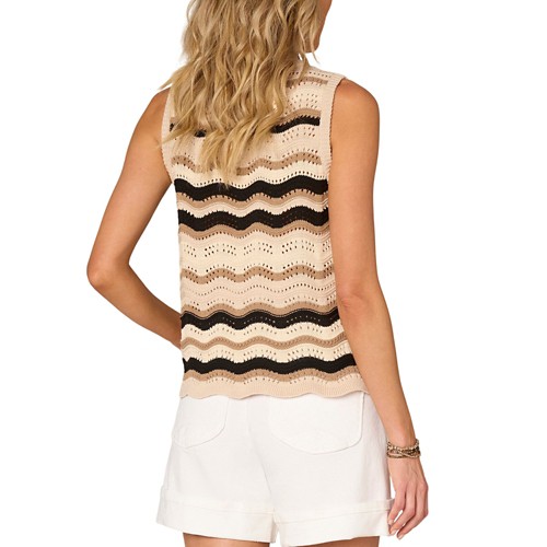 Women's Democracy Scallop Hem Wavy Stripe Stitch Sweater Tank Top