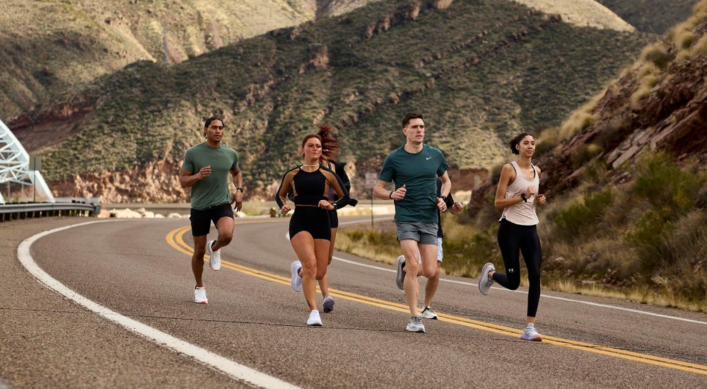 a group of people running together