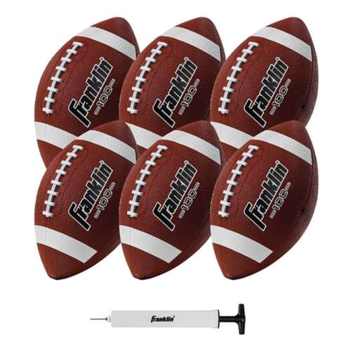 Franklin Sports Grip-Rite 100 Deflated Rubber Junior Footballs with Pump - 6 Pack