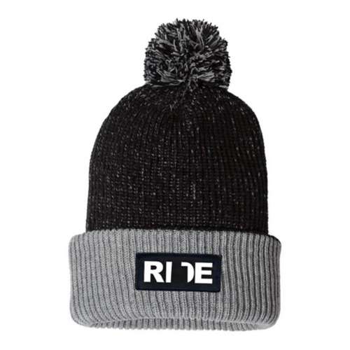 Ride Brand Night Out Woven Patch Roll Up Pom Knit Beanie