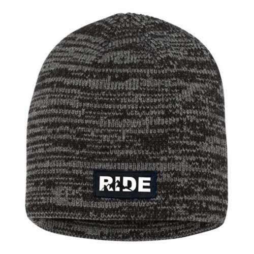 Adult Ride Brand Night Out Woven Patch Skully Marled Knit Beanie
