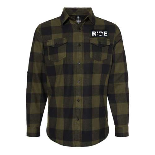 Men's Ride Brand Snowmobile Logo Patch Extra Soft Solid Flannel Long Sleeve Shirt
