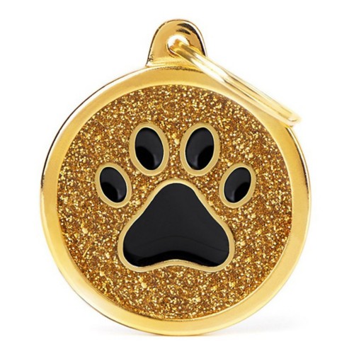 My Family Gold Circle Black Paw ID Dog Tag - Primary Image