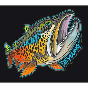 Trout Fish Decal Sticker for Car-Truck Windows Plus Laptops and Tumblers -  Fly Fishing Vinyl Sign Art Print with a Forest, Trees and Mountains at