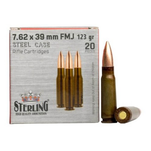 H E RS [ハーズ] 7 2012 Sterling FMJ Steel Cased 7.62x39mm Rifle Ammunition 20 Round