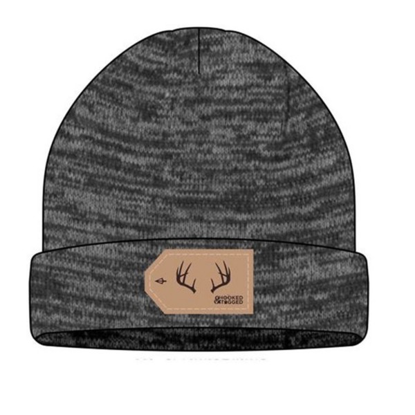 HOOKED AND TAGGED Men's  Buck Antler Hunting Beanie Grey Heather Charcoal