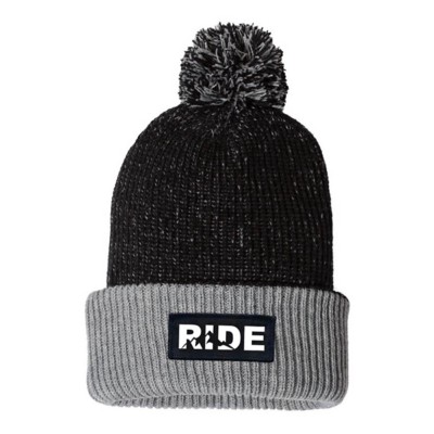 Adult Ride Brand Night Out Woven Patch Roll Up Pom Knit Beanie