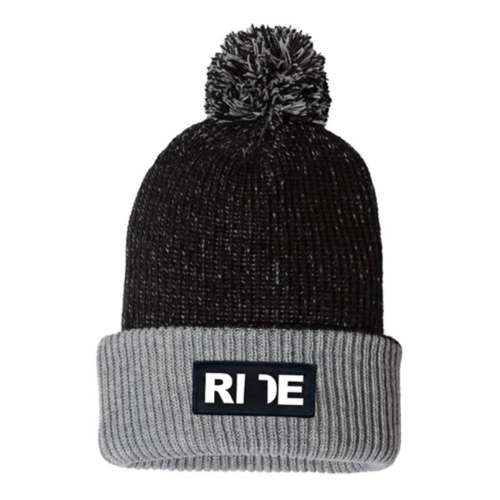 Ride Brand Night Out Woven Patch Roll Up Pom Knit Beanie