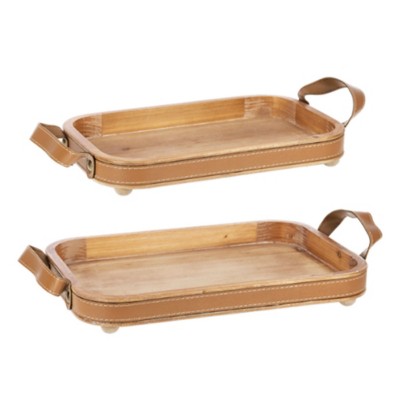 Midwest-CBK Tray with Faux Leather Details (Set of 2)