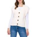 Women's Staccato Button Sleeveless V-Neck Sweater Silver Vest