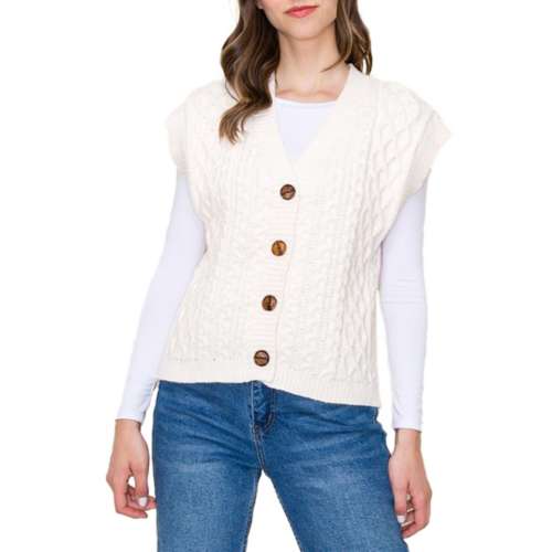 Women's Staccato Button Sleeveless V-Neck Sweater Silver Vest