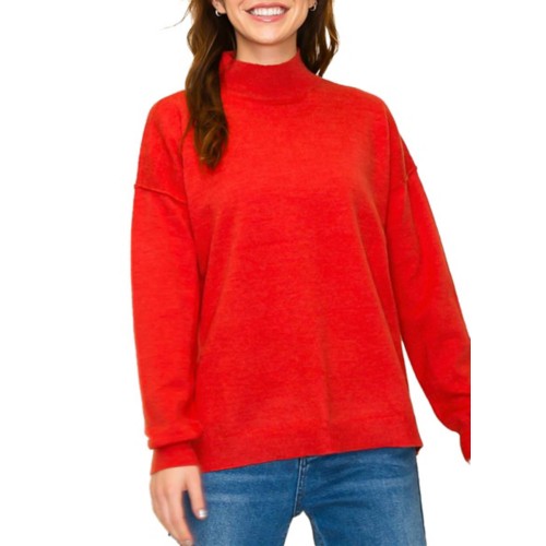 Women's Staccato Slit Mock Neck Pullover Sweater