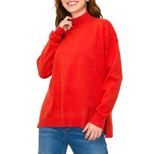 Women's Staccato Slit Mock Neck Pullover Sweater