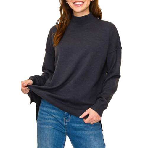 Women's Staccato Slit Mock Neck Pullover Sweater