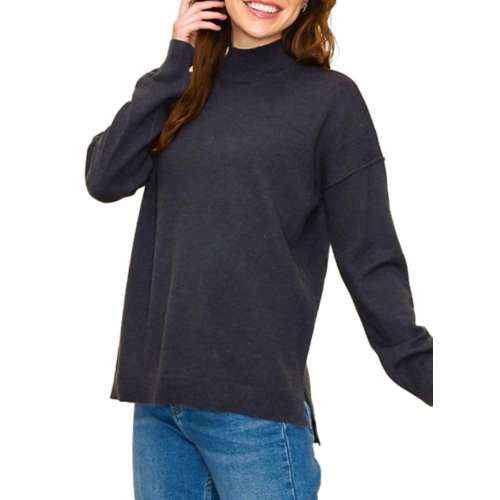 Women's Staccato Slit Mock Neck Pullover Sweater