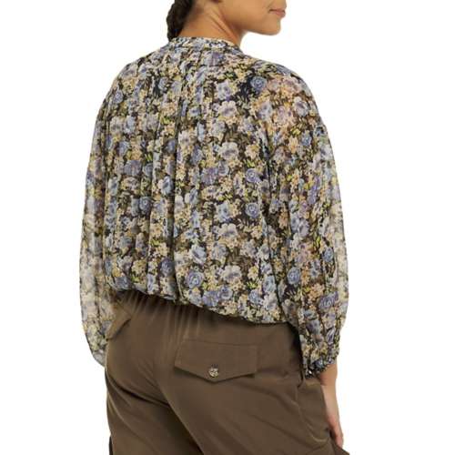 Women's DRESS FORUM Floral Button Long Sleeve Mock Neck Blouse