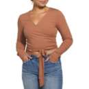 Women's Hem & Thread Criss Cross Rib Long Sleeve V-Neck Shirt