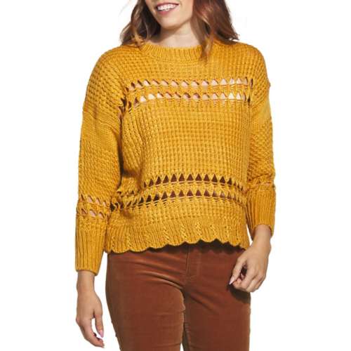 Women's Listicle Crochet Mock Neck Pullover Sweater