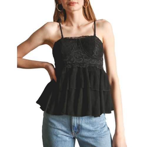 Women's Listicle Lacey Tiered Ruffle Tank Top
