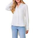 Women's Mystree Peplum Satin Long Sleeve Button Up Shirt