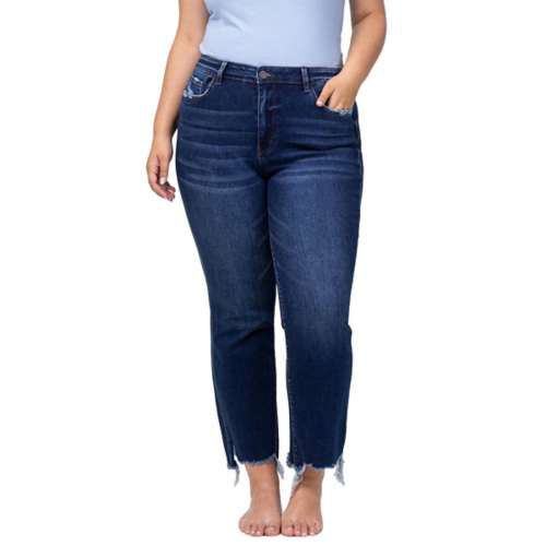 Women's Vervet Jeans Plus Size Fray Hem Slim Fit Straight Jeans