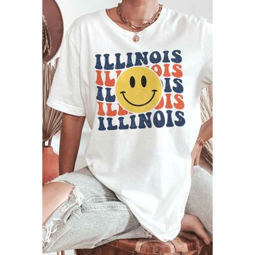 Women's A. Blush Illinois Happy Face Gameday T-Shirt