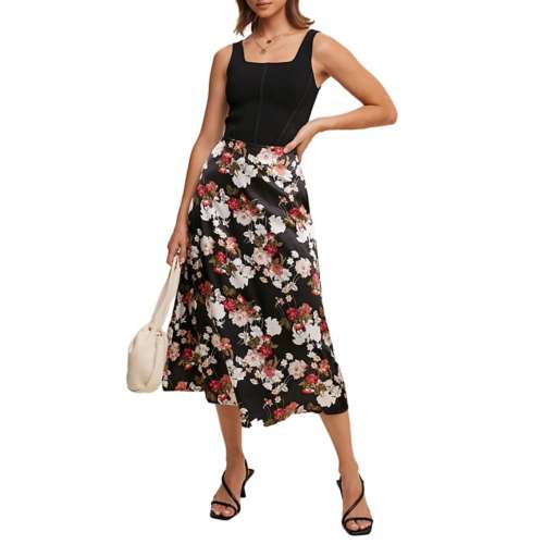 Women's Listicle Floral Print Satin Skirt