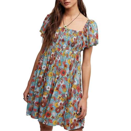 Women's Listicle Smocked Tie Back Square Neck Babydoll Dress
