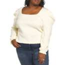 Women's Gilli Plus Size Balloon Sleeve Ruffle Detail Top Long Sleeve Square Neck Shirt