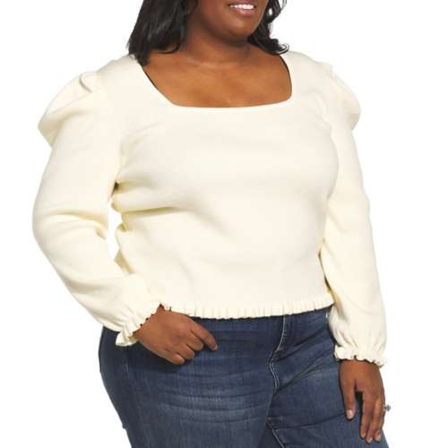 Women's Gilli Plus Size Balloon Sleeve Ruffle Detail Top Long Sleeve Square Neck Shirt