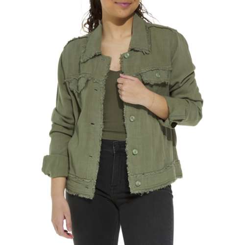 Women's Hem & Thread Frayed Edge Linen Jacket