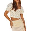 Women's DRESS FORUM My Baby Puff Sleeve Smocked Square Neck Crop Top