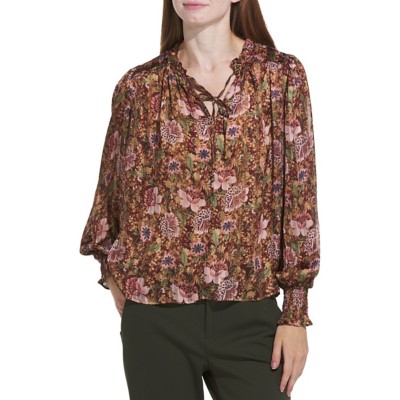 Women's DRESS FORUM Florals Long Sleeve Notch Neck Blouse